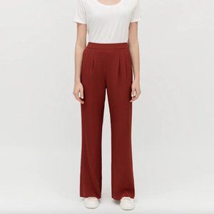 cuyana charmeuse wide leg silk pants terracotta 100% silk pockets warm red brown